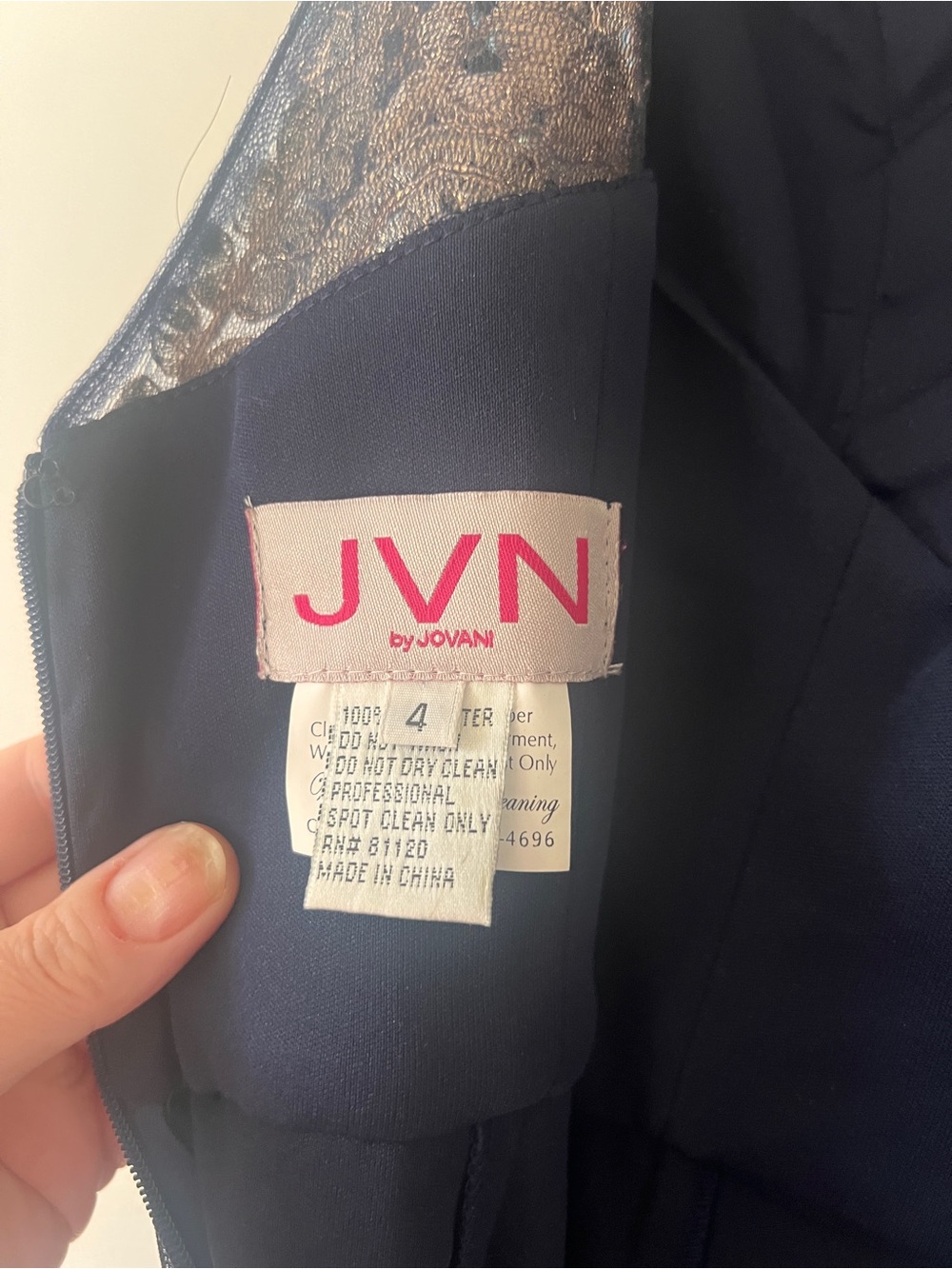 Jovani Navy Gown with Gold/silver Beaded Bodice - Picture 5 of 9